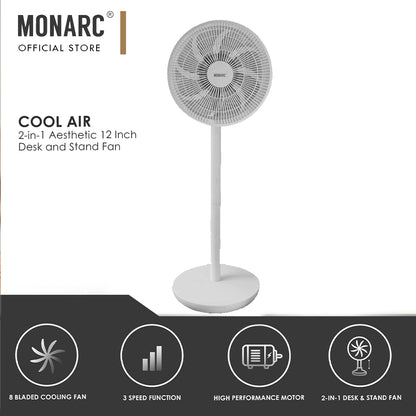Cool Air 2-in-1 Aesthetic 12 Inch Desk and Stand Fan