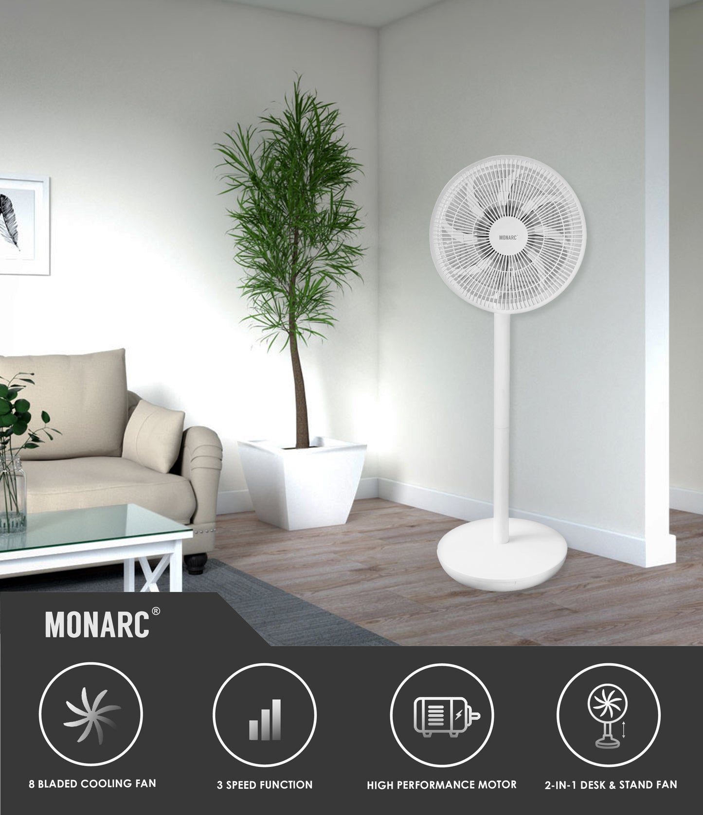 Cool Air 2-in-1 Aesthetic 12 Inch Desk and Stand Fan